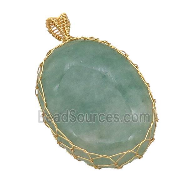 Green Aventurine Oval Pendant Wire Wrapped