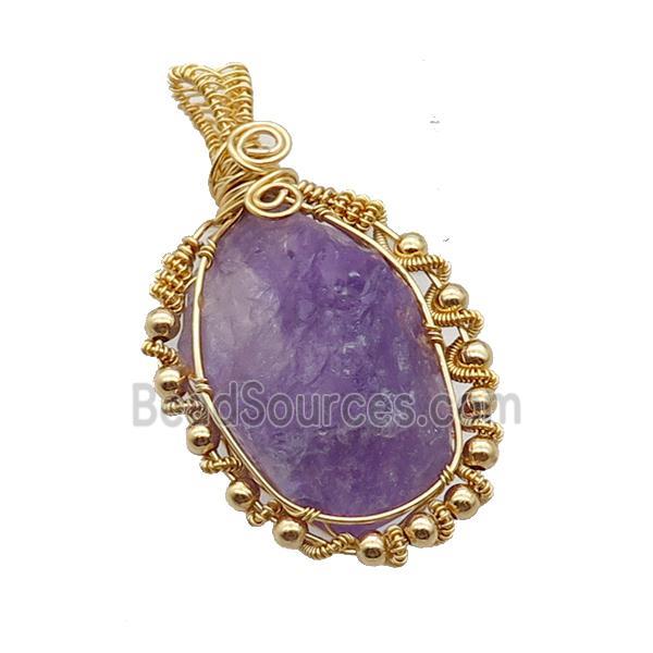 Purple Amethyst Pendant Freeform Wire Wrapped