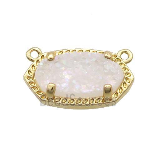 White Quartz Druzy Oval Pendant Gold Plated