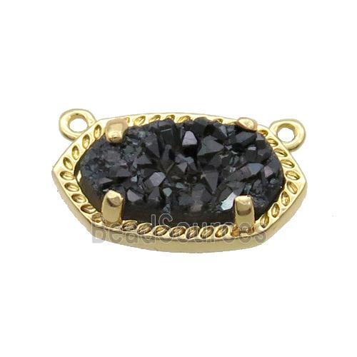 Black Quartz Druzy Oval Pendant Gold Plated