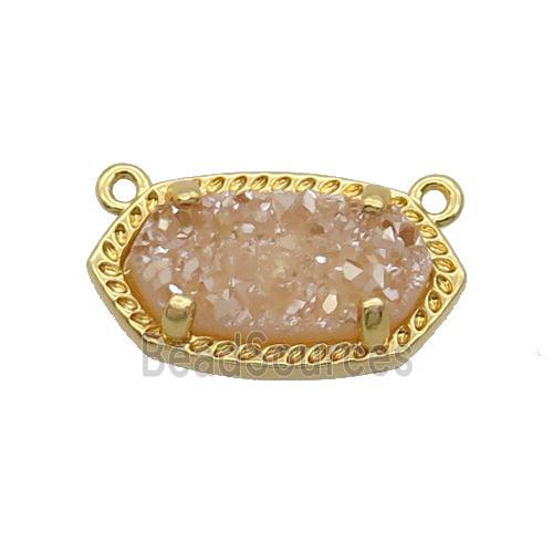 Champagme Quartz Druzy Oval Pendant Gold Plated