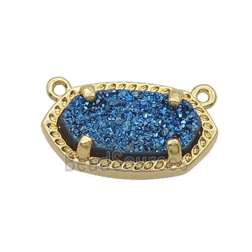 Blue Quartz Druzy Oval Pendant Gold Plated