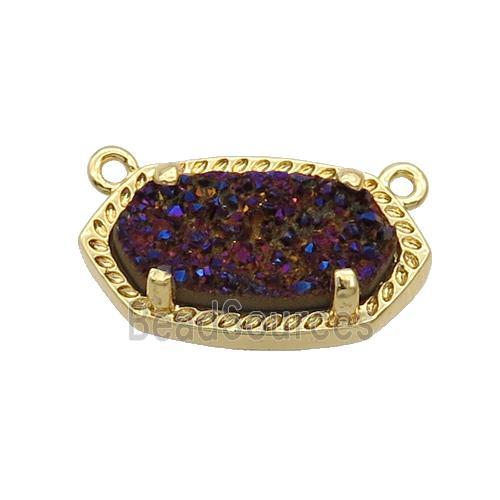 Purple Quartz Druzy Oval Pendant Gold Plated