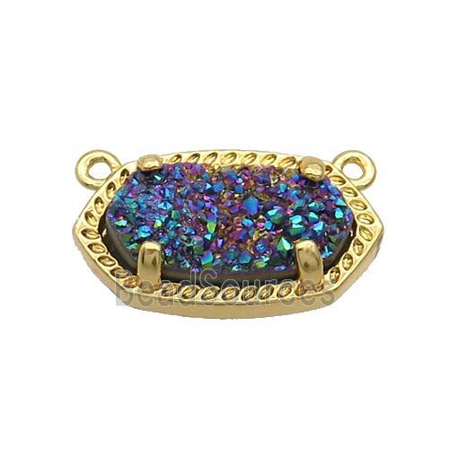 Rainbow Quartz Druzy Oval Pendant Gold Plated