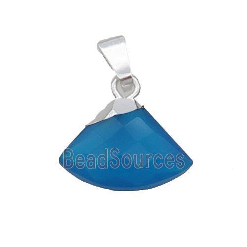 Blue Agate Fan Pendant Dye Silver Plated