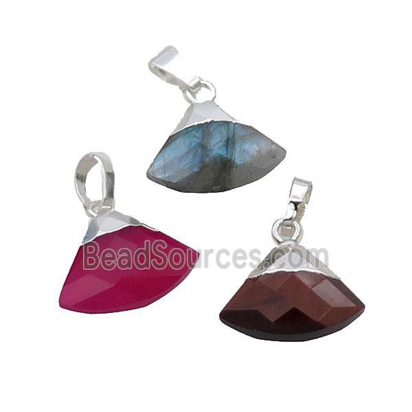 Mix Gemstone Fan Pendant Silver Plated