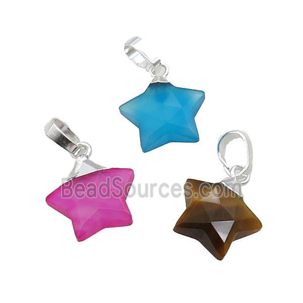 Mix Gemstone Star Pendant Silver Plated