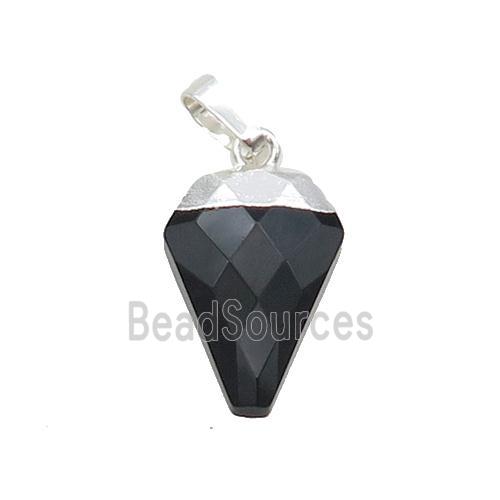 Black Onyx Agate Arrowhead Pendant Silver Plated