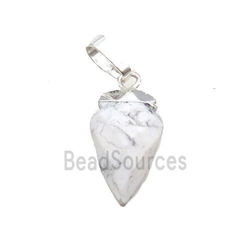 White Howlite Turquoise Arrowhead Pendant Silver Plated