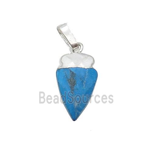 Blue Turquoise Arrowhead Pendant Dye Silver Plated