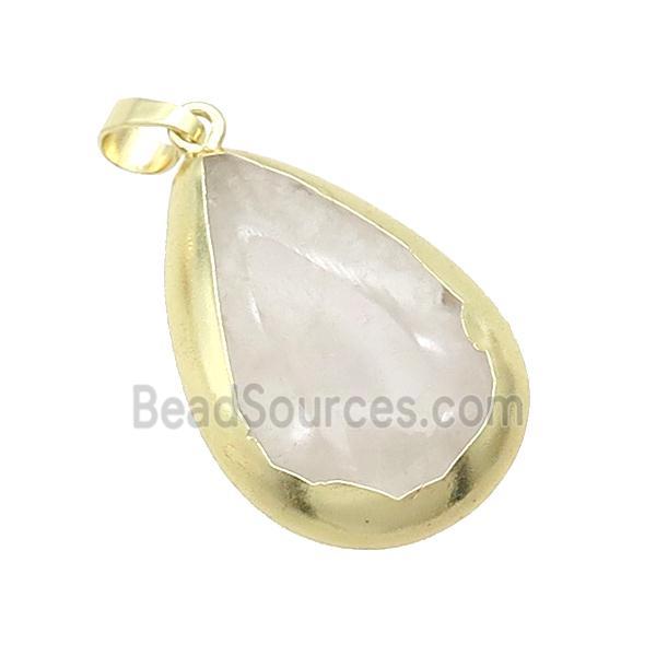 White Crystal Quartz Teardrop Pendant Gold Plated