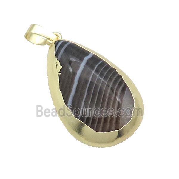 Black Stripe Agate Teardrop Pendant Gold Plated