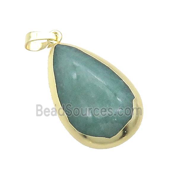 Green Aventurine Teardrop Pendant Gold Plated