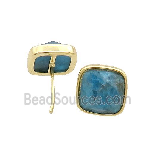 Copper Stud Earring Pave Blue Apatite Square Gold Plated