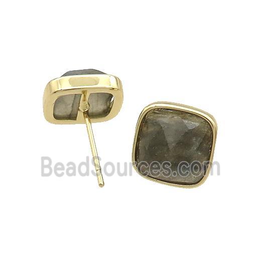 Copper Stud Earring Pave Labradorite Square Gold Plated