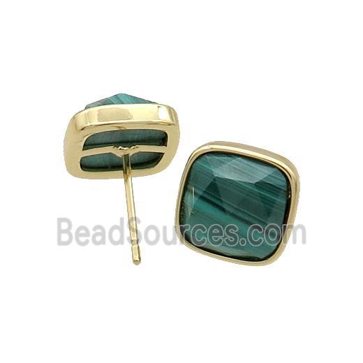 Copper Stud Earring Pave Malachite Square Gold Plated