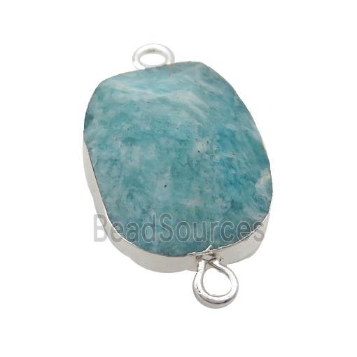 Green Amazonite Oval Connector Point Silver Plated