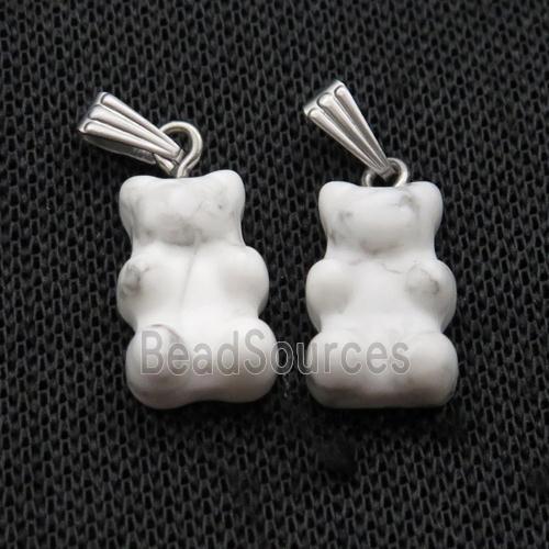 White Howlite Turquoise Bear Pendant