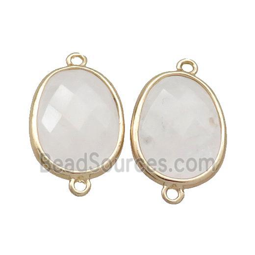 Clear Quartz Connector Faceted Oval Gold Plated