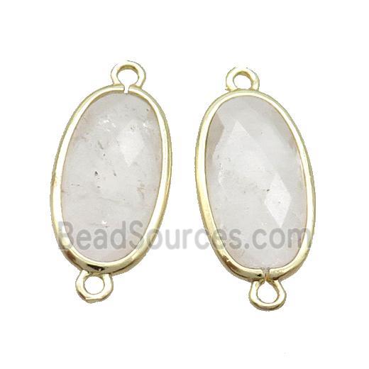 Clear Quartz Connector Faceted Oval Gold Plated