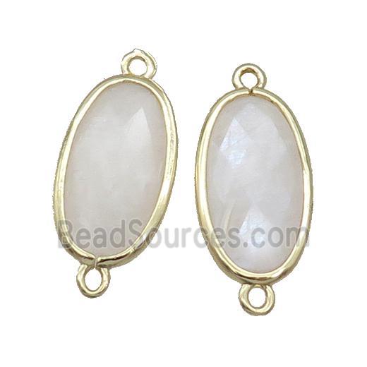 White Moonstone Connector Faceted Oval Gold Plated