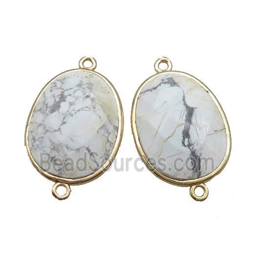 White Howlite Connector Faceted Oval Gold Plated