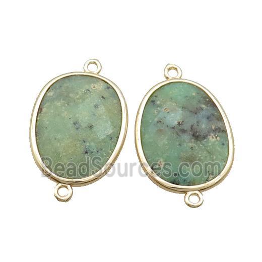 Green Australian Chrysoprase Connector Faceted Oval Gold Plated