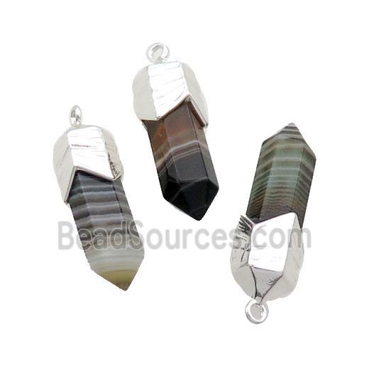 Coffee Stripe Agate Bullet Pendant Shiny Silver Plated