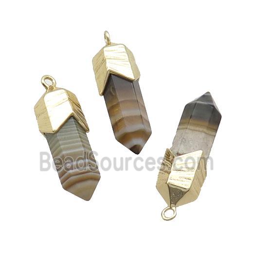 Coffee Stripe Agate Bullet Pendant Gold Plated