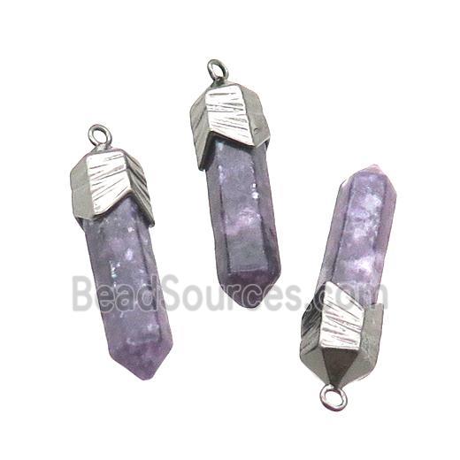 Lilac Lepidolite Bullet Pendant Black Plated