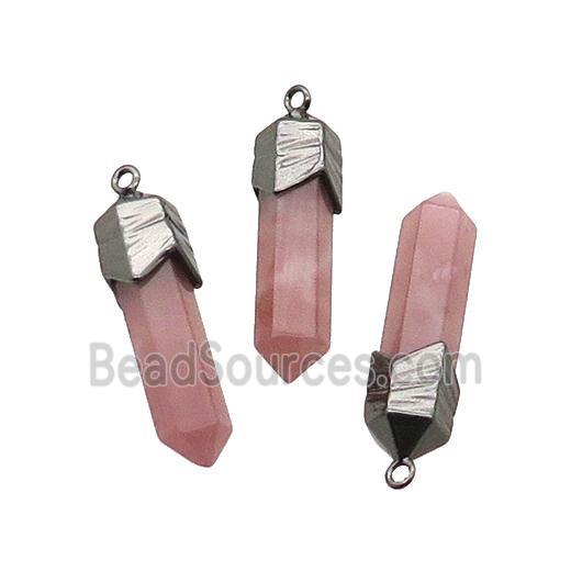 Synthetic Pink Watermelon Quartz Bullet Pendant Black Plated