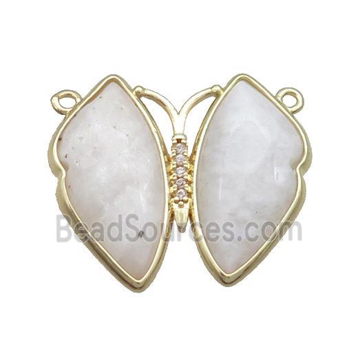 White Moonstone Butterfly Pendant With 2loops Copper Gold Plated