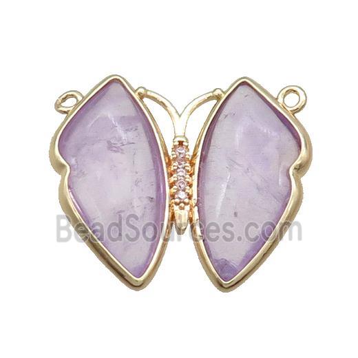 Purple Amethyst Butterfly Pendant With 2loops Copper Gold Plated