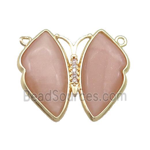 Peach Moonstone Butterfly Pendant With 2loops Copper Gold Plated