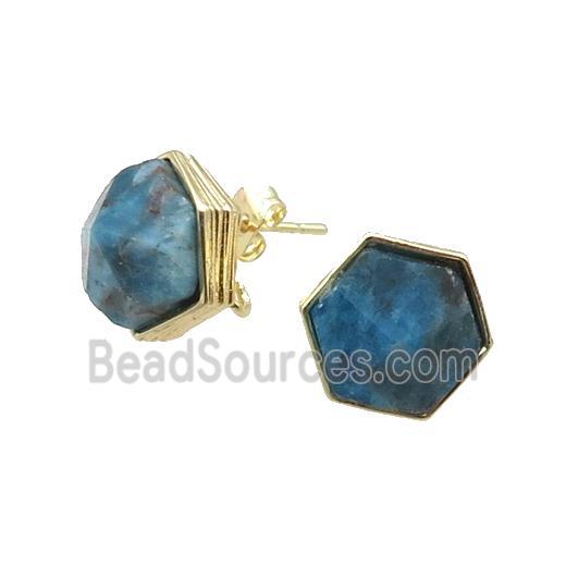 Blue Apatite Hexagon Stud Earring Copper Gold Plated