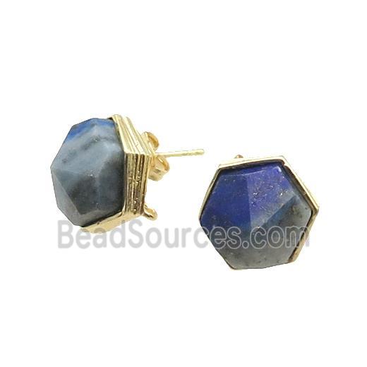 Blue Lapis Hexagon Stud Earring Copper Gold Plated