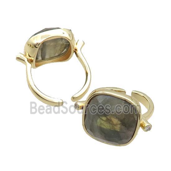 Labradorite Ring Square Copper Gold Plated