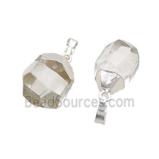 Clear Quartz Pendant Faceted Teardrop Silver Plated