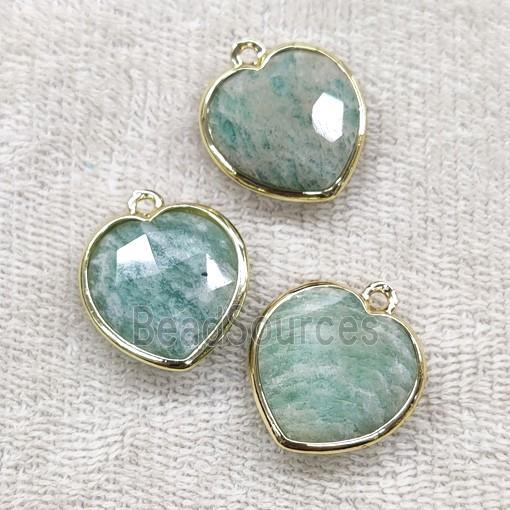 Natural Green Amazonite Heart Pendant Gold Plated