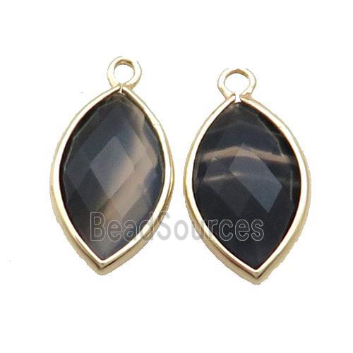 Natural Fluorite Pendant Black Faceted Horseeye Gold Plated