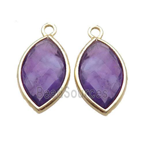 Natural Fluorite Pendant Purple Faceted Horseeye Gold Plated