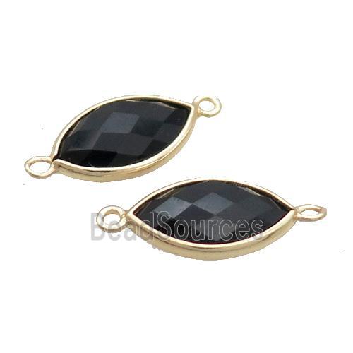 Natural Black Onyx Agate Connector Faceted Horseeye Gold Plated