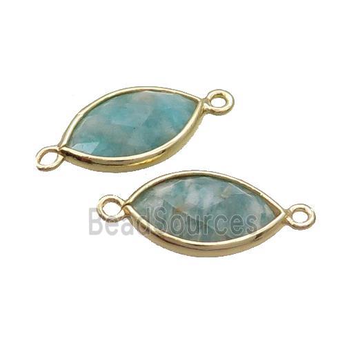 Natural Green Amazonite Connector Faceted Horseeye Gold Plated