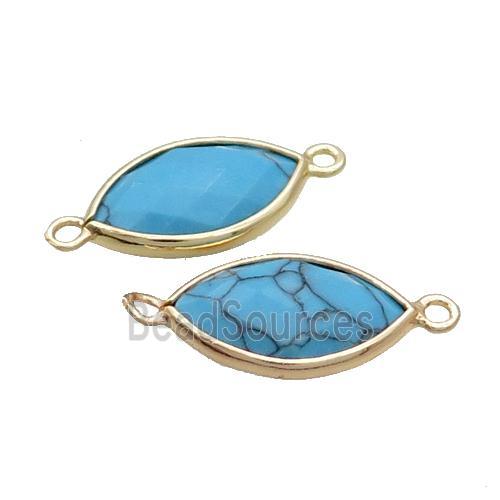 Blue Synthetic Turquoise Connector Faceted Horseeye Gold Plated