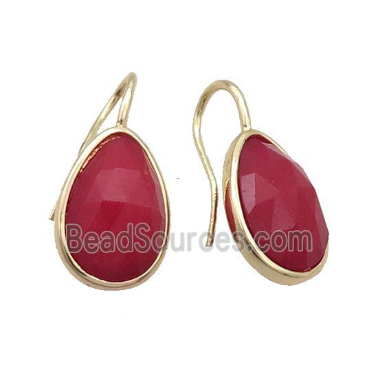 Copper Hook Earring White Jade Teardrop Dye Gold Plated