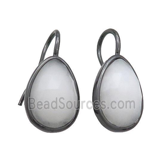 Copper Hook Earring White Jade Teardrop Dye Black Plated