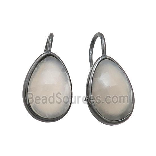 Copper Hook Earring Jade Teardrop Dye Black Plated