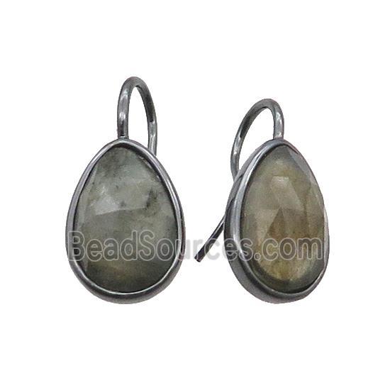 Labradorite Hook Earring Copper Teardrop Black Plated