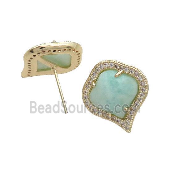 Amazonite Stud Earring Copper Pave Zircon Gold Plated