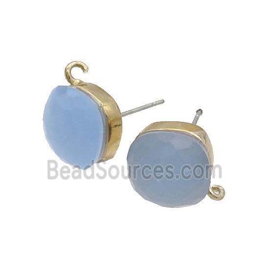 Blue Cat Eye Glass Stud Earring Copper Loop Gold Plated